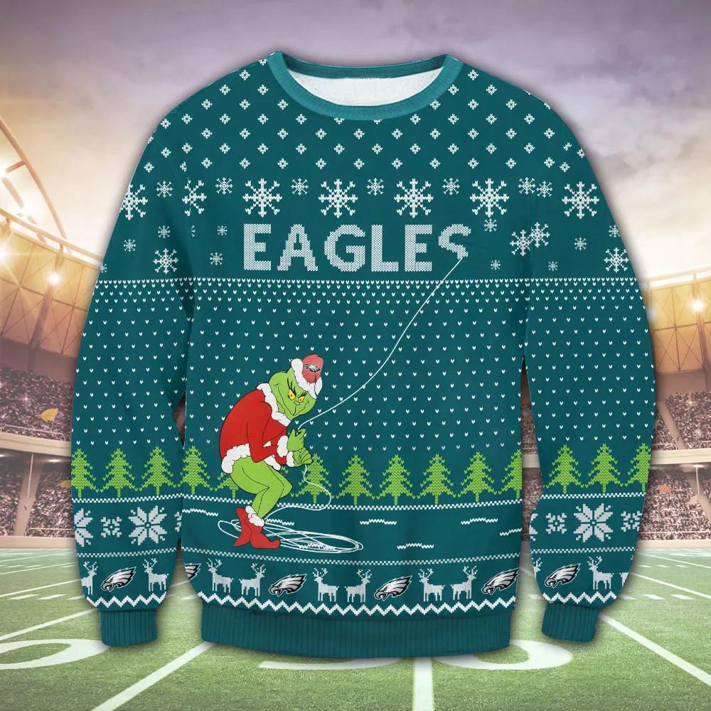 Philadelphia Eagles Grinch Funny Ugly Christmas Sweater, NFL Christmas Sweater Moonbestprint