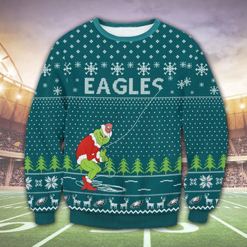 Philadelphia Eagles Grinch Funny Ugly Christmas Sweater, NFL Christmas Sweater Moonbestprint