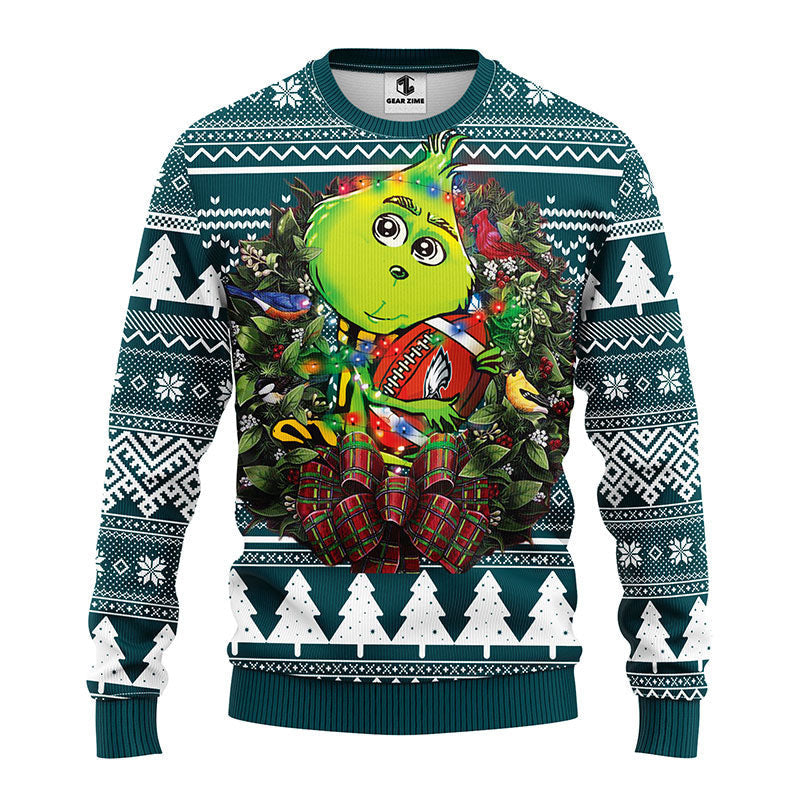 Philadelphia Eagles Grinch Hug Ugly Christmas Sweater Moonbestprint