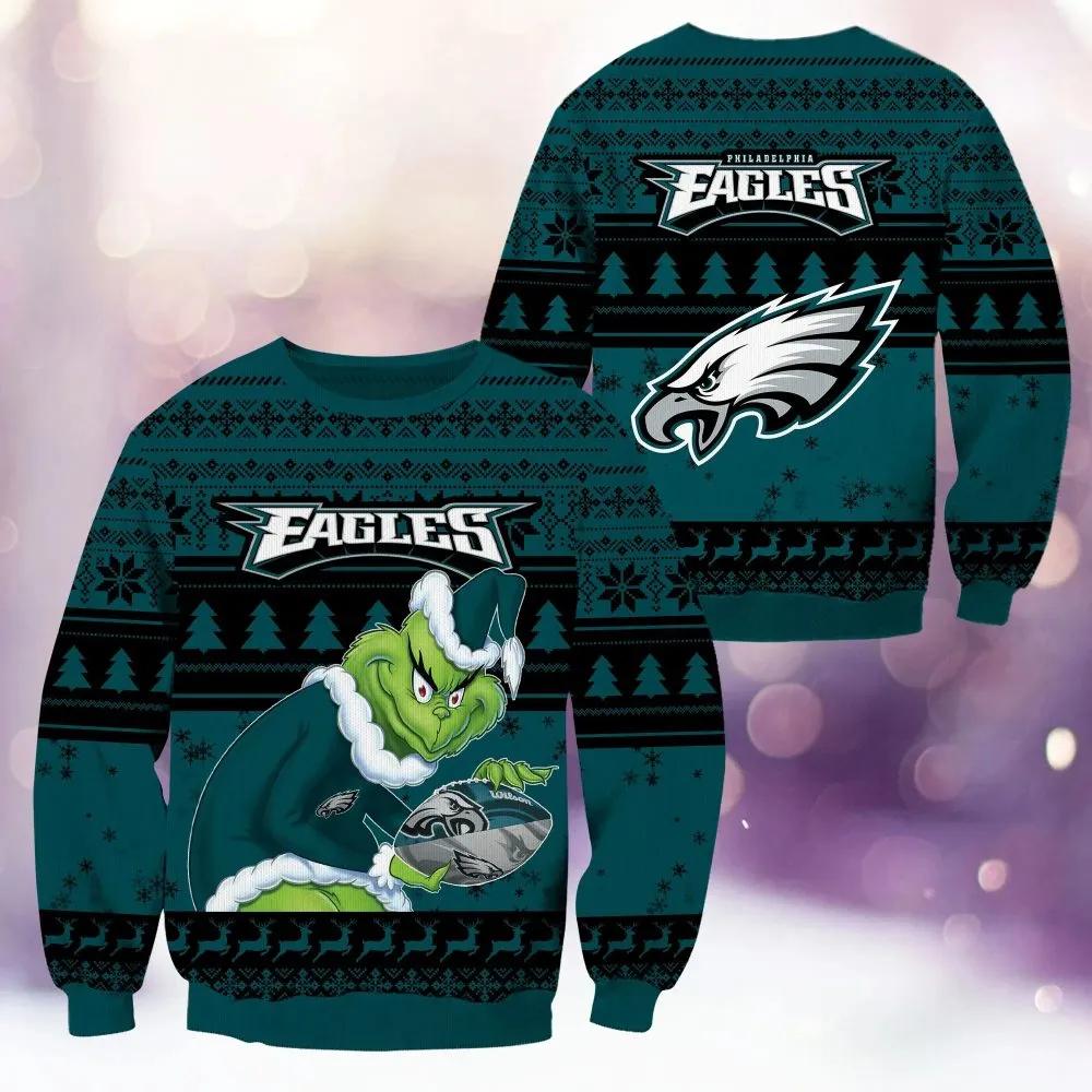 Philadelphia Eagles Grinch Stolen Ugly Christmas Sweater, NFL Christmas Sweater Moonbestprint