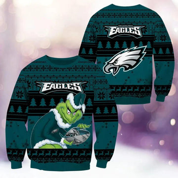 Philadelphia Eagles Grinch Stolen Ugly Christmas Sweater, NFL Christmas Sweater Moonbestprint
