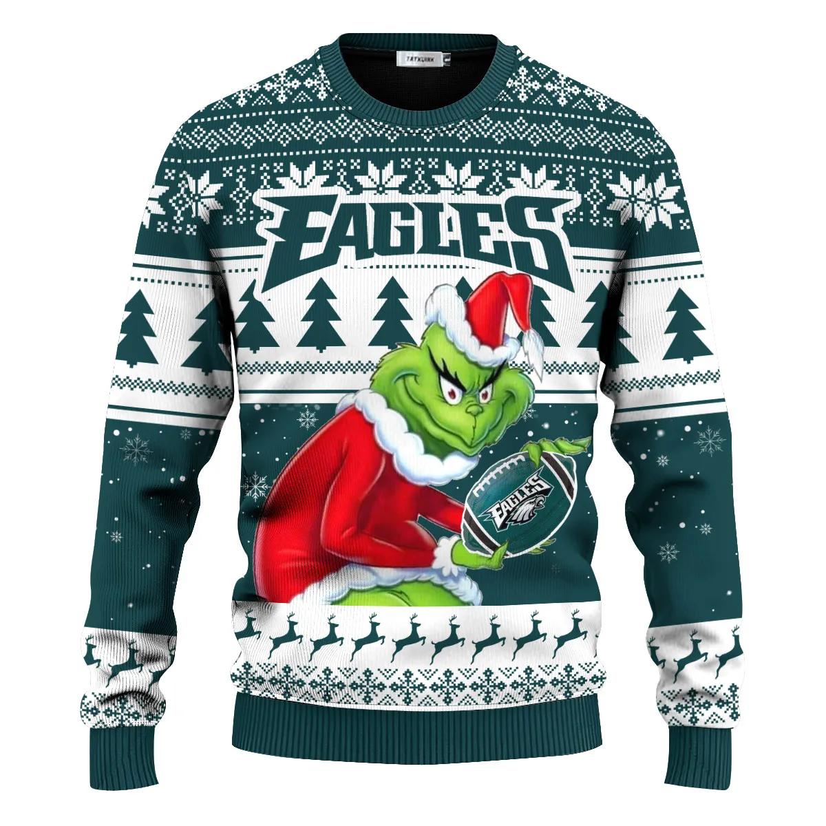 Philadelphia Eagles Grinch Ugly Christmas Sweater, Grinch Sweater Adults Moonbestprint
