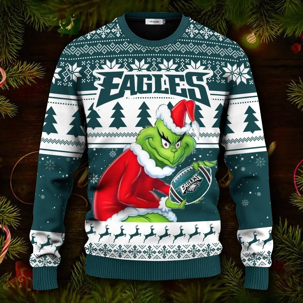 Philadelphia Eagles Grinch Ugly Christmas Sweater, Grinch Sweater Adults Moonbestprint