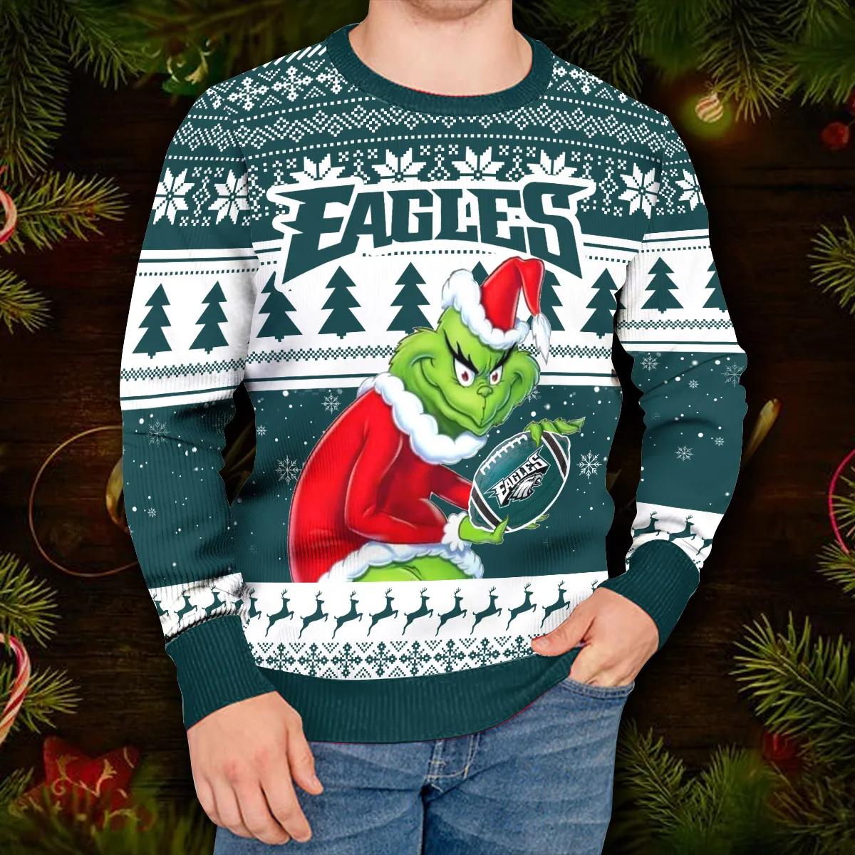 Philadelphia Eagles Grinch Ugly Christmas Sweater, Grinch Sweater Adults Moonbestprint