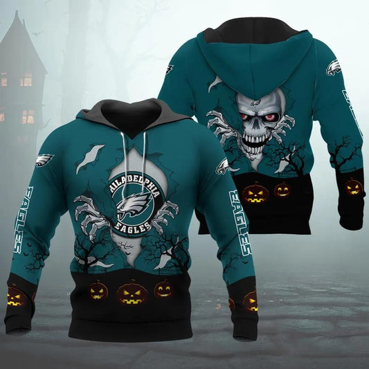 Philadelphia Eagles Halloween 3D Apparel, NFL Hoodie Moonbestprint