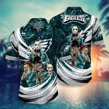 Philadelphia Eagles Halloween Horror Movies Hawaiian Shirts, NFL Hawaiian Shirt Moonbestprint