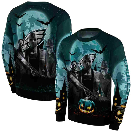 Philadelphia Eagles Halloween Vibes Green Black Aop Sweatshirt - Moonbestprint