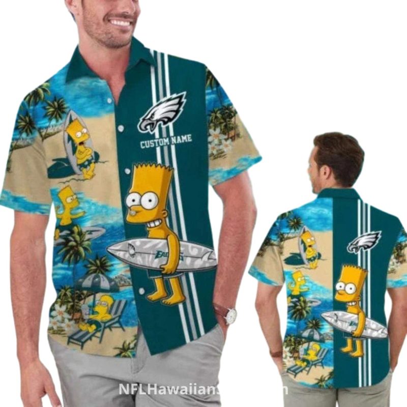 Philadelphia Eagles Bart Simpson Surf Style Hawaiian Shirt - Moonbestprint