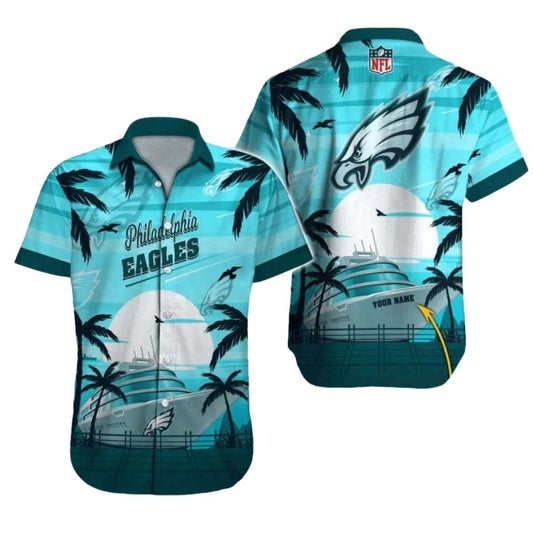 Personalized Philadelphia Eagles Cruise Ship Sunset Vibes Hawaiian Shirt - Moonbestprint