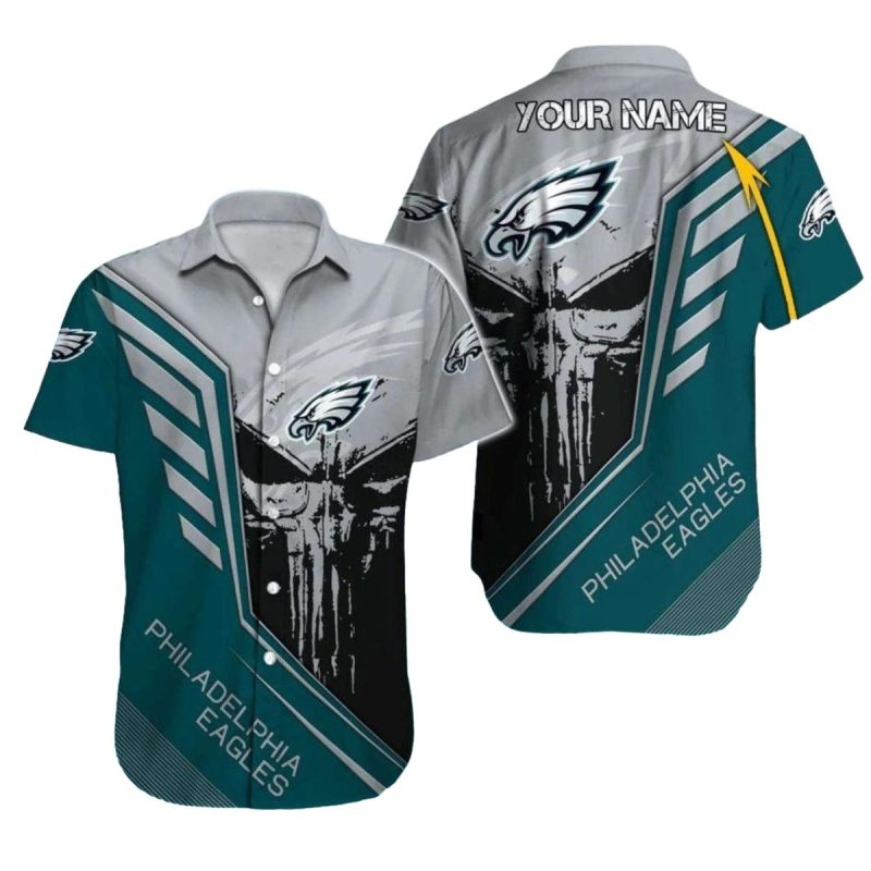 Personalized Philadelphia Eagles Dark Skull And Grunge Theme Hawaiian Shirt - Moonbestprint