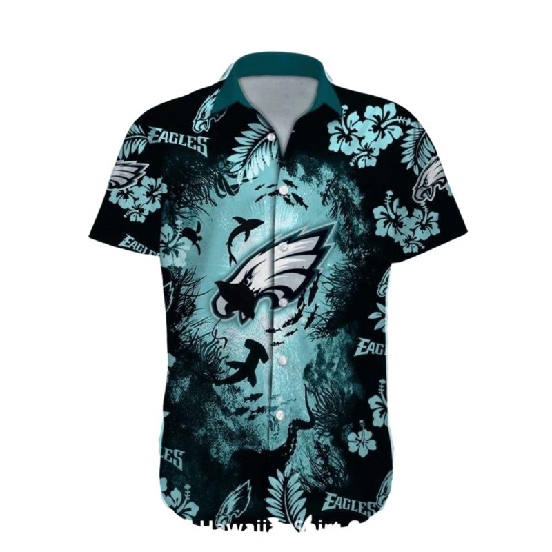 Philadelphia Eagles Deep Sea Shark Pattern Hawaiian Shirt - Moonbestprint
