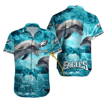 Personalized Philadelphia Eagles Dolphin Ocean Night Scene Hawaiian Shirt - Moonbestprint