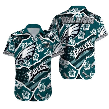 Personalized Philadelphia Eagles Floral And Hibiscus Pattern Hawaiian Shirt - Moonbestprint