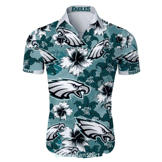 Philadelphia Eagles Floral Hibiscus Green Pattern Hawaiian Shirt - Moonbestprint