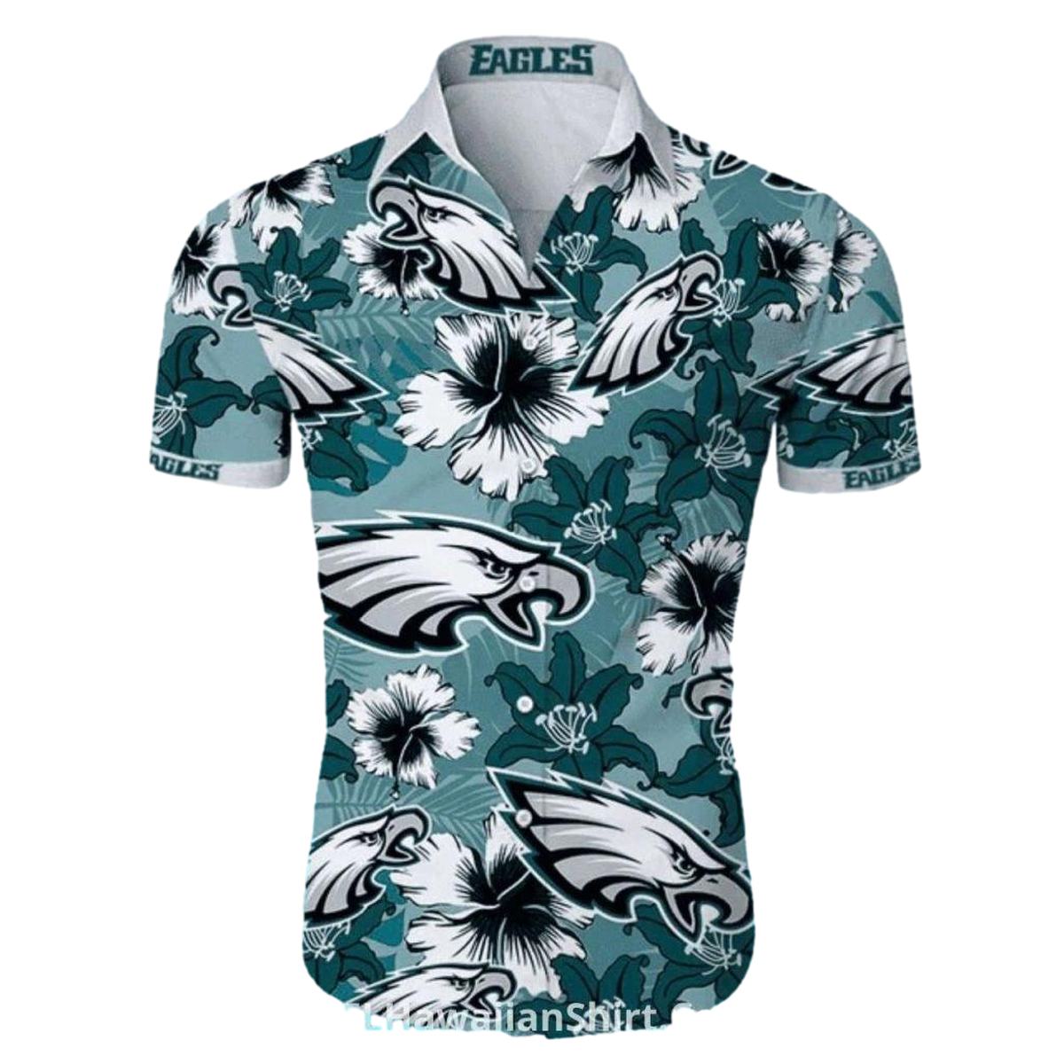 Philadelphia Eagles Floral Hibiscus Green Pattern Hawaiian Shirt - Moonbestprint