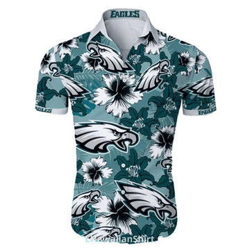 Philadelphia Eagles Floral Hibiscus Green Pattern Hawaiian Shirt - Moonbestprint