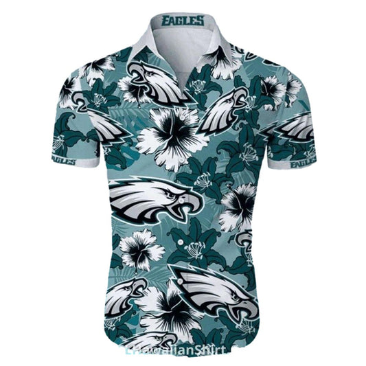 Philadelphia Eagles Floral Hibiscus Green Pattern Hawaiian Shirt - Moonbestprint