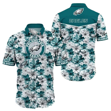 Philadelphia Eagles Floral Teal And White Hawaiian Shirt - Moonbestprint