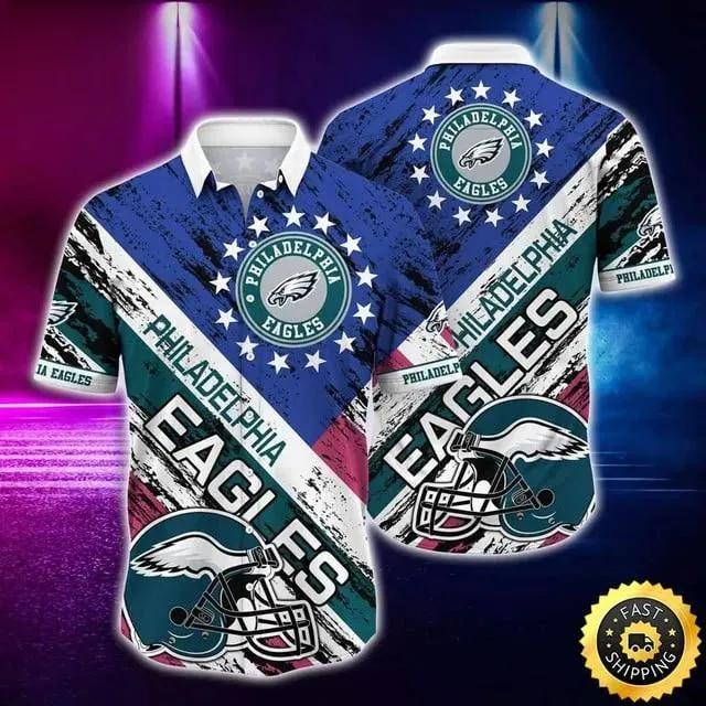 Philadelphia Eagles Hawaiian Shirt Football Helmet, NFL Hawaiian Shirt Moonbestprint