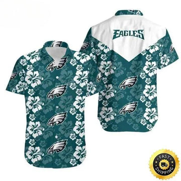 Philadelphia Eagles Hawaiian Shirt Hibiscus Pattern Football Gift For Men, NFL Hawaiian Shirt Moonbestprint