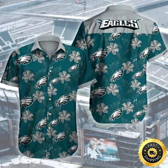Philadelphia Eagles Hawaiian Shirt Hibiscus Pattern Gift For Fans, NFL Hawaiian Shirt Moonbestprint