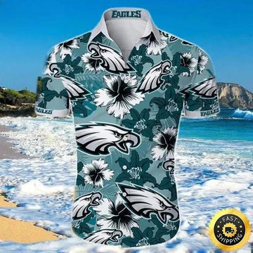 Philadelphia Eagles Hawaiian Shirt Hibiscus Pattern Trendy Summer Gift, NFL Hawaiian Shirt Moonbestprint