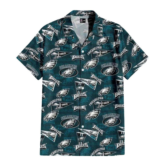 Philadelphia Eagles Logo Collage Hawaiian Shirt - Moonbestprint