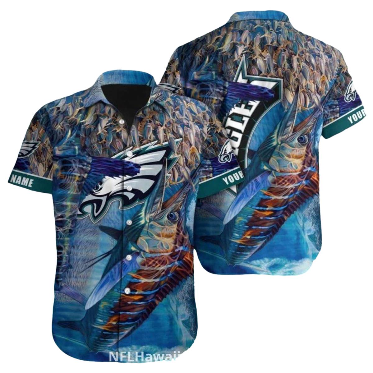 Philadelphia Eagles Marlin Fish Ocean Hawaiian Shirt - Moonbestprint