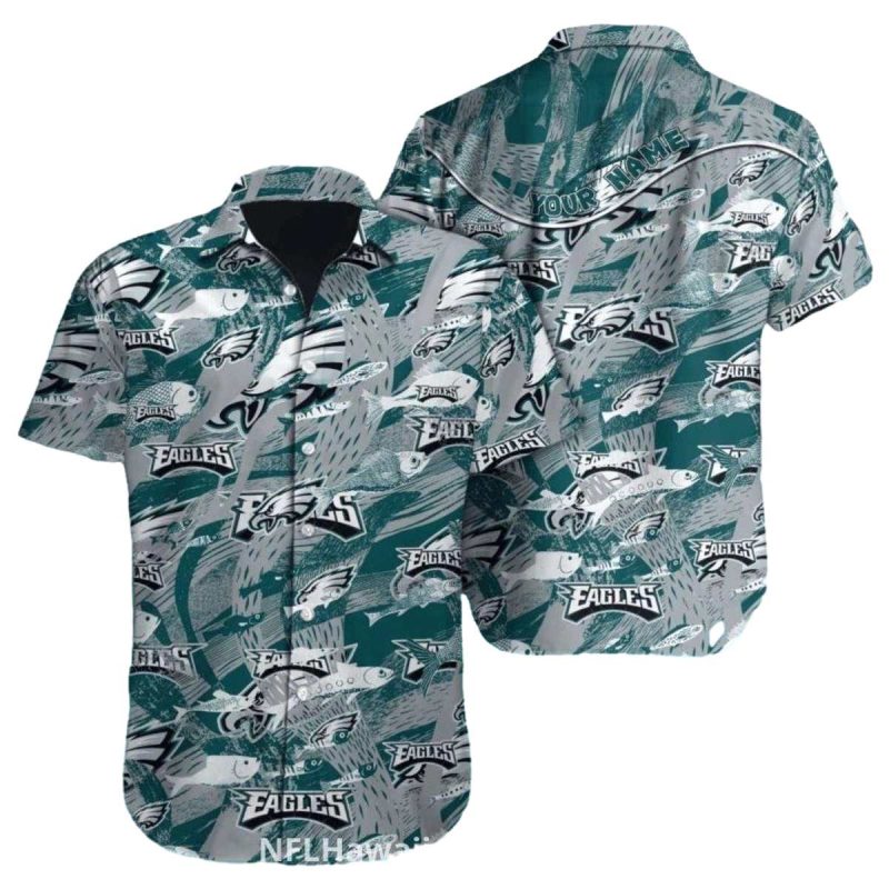 Philadelphia Eagles Ocean Fish And Wave Hawaiian Shirt - Moonbestprint