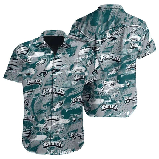 Philadelphia Eagles Ocean Fish And Wave Hawaiian Shirt - Moonbestprint