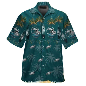 Philadelphia Eagles Palm Tree And Helmet Hawaiian Shirt - Moonbestprint