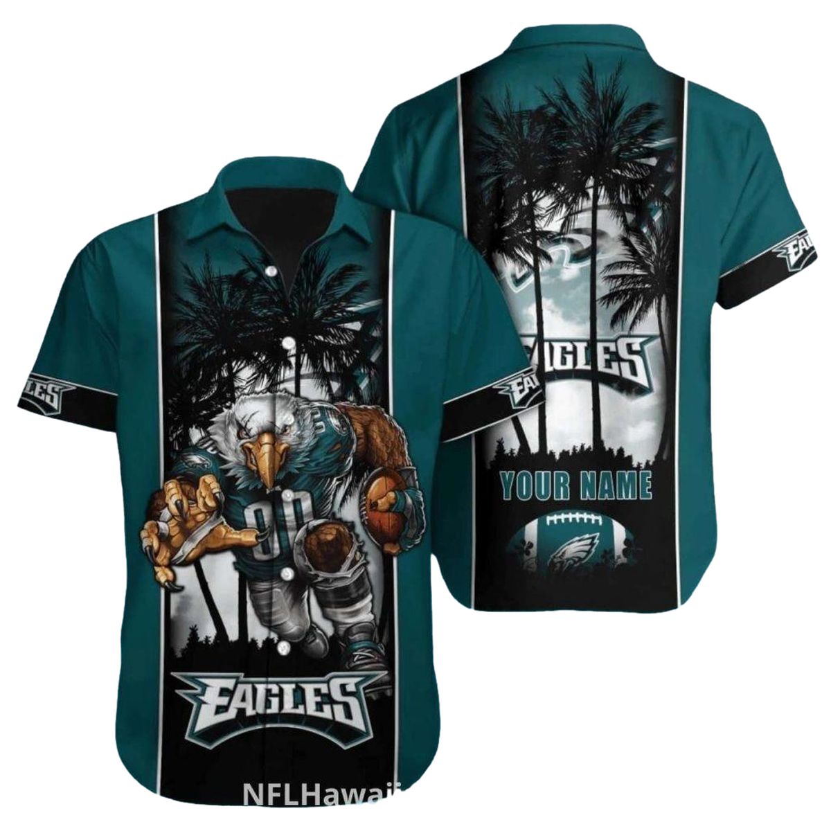 Personalized Philadelphia Eagles Palm Tree Night Theme Hawaiian Shirt - Moonbestprint