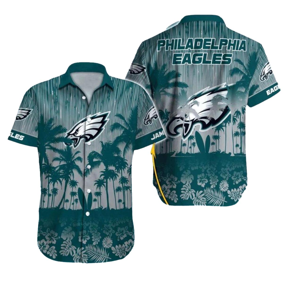 Personalized Philadelphia Eagles Palm Tree Silhouette Sunset Hawaiian Shirt - Moonbestprint