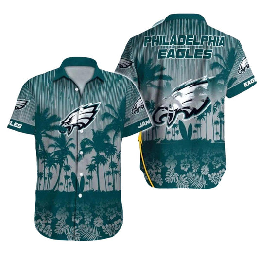Personalized Philadelphia Eagles Palm Tree Silhouette Sunset Hawaiian Shirt - Moonbestprint