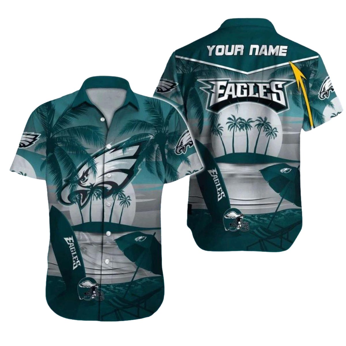 Personalized Philadelphia Eagles Palm Trees And Sunset Surfing Hawaiian Shirt - Moonbestprint