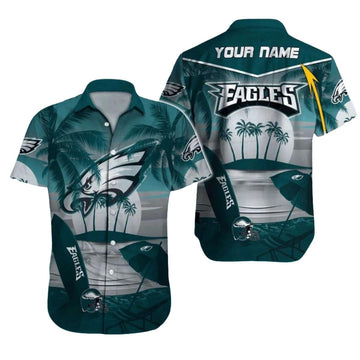 Personalized Philadelphia Eagles Palm Trees And Sunset Surfing Hawaiian Shirt - Moonbestprint