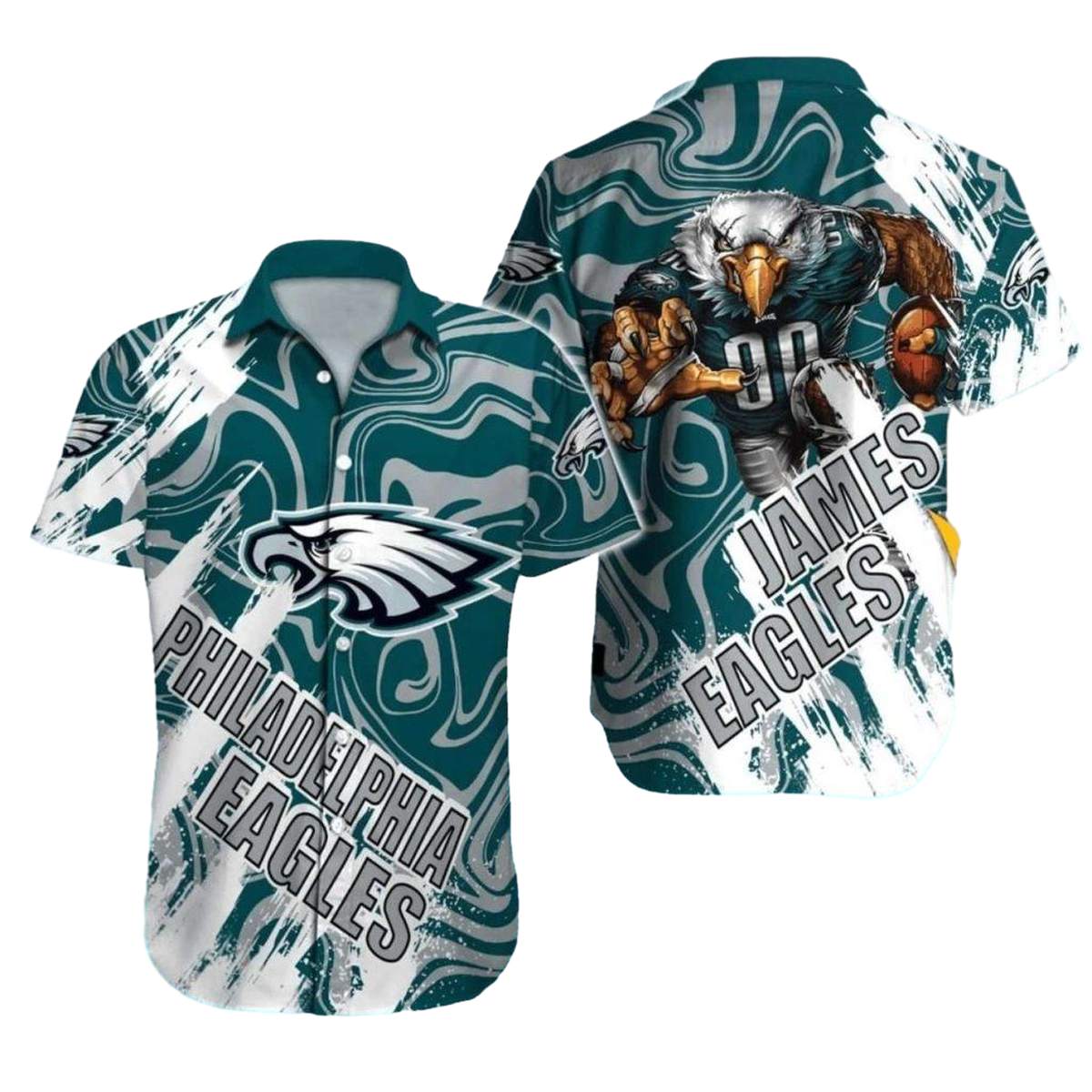 Personalized Philadelphia Eagles Swirl Art With Fierce Eagle Hawaiian Shirt - Moonbestprint
