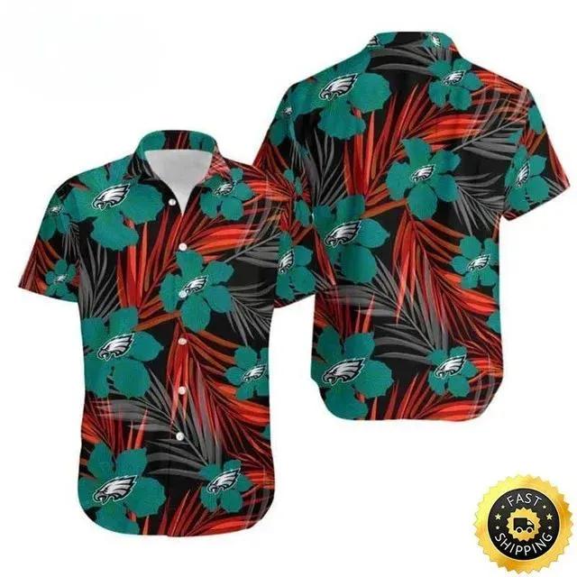 Philadelphia Eagles Hawaiian Shirt Tropical Flower Best Beach Gift, NFL Hawaiian Shirt Moonbestprint