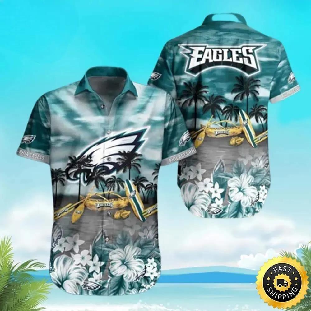Philadelphia Eagles Hawaiian Shirt Tropical Pattern Beach Lovers Gift, NFL Hawaiian Shirt Moonbestprint