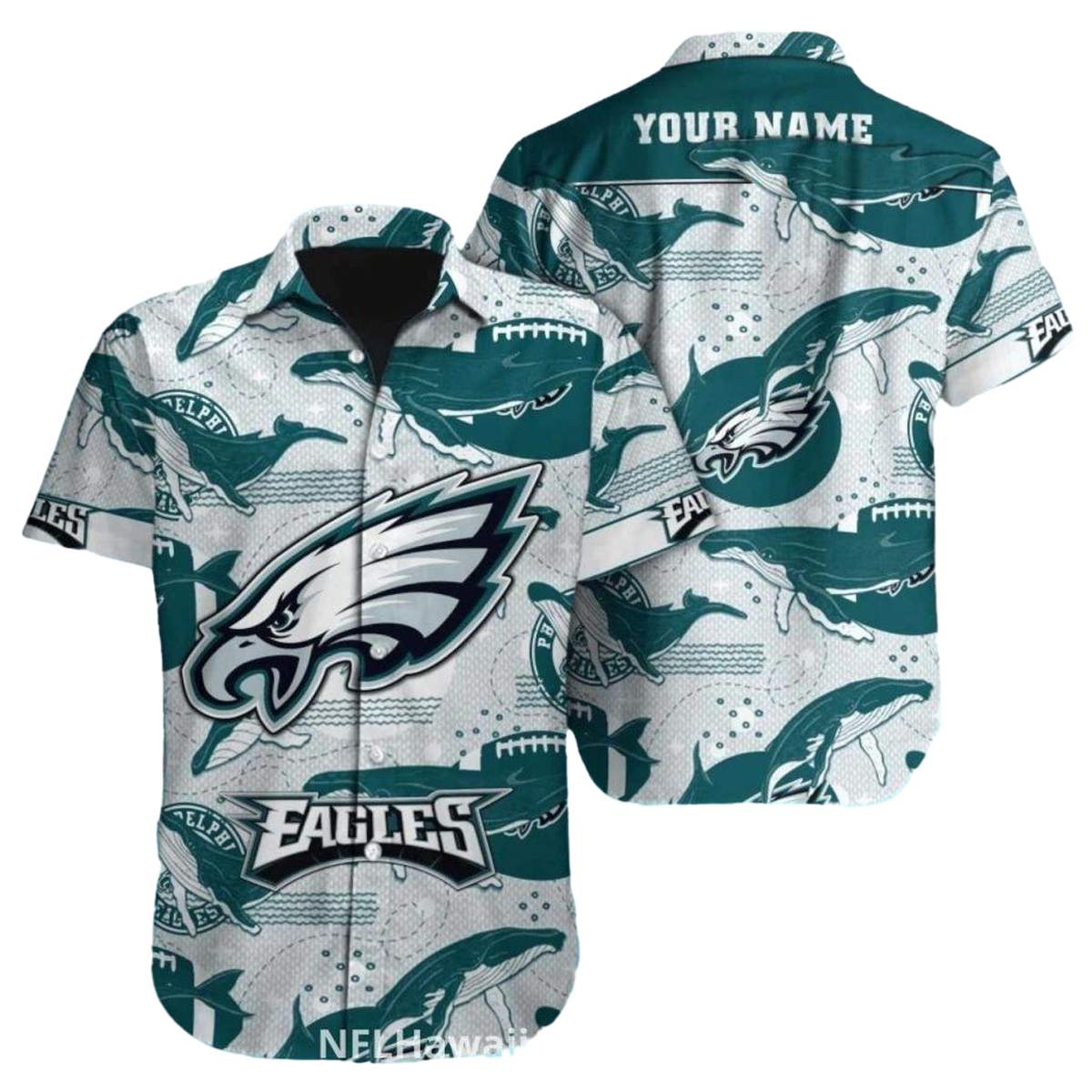 Philadelphia Eagles Whale Dolphin Pattern Football Hawaiian Shirt - Moonbestprint