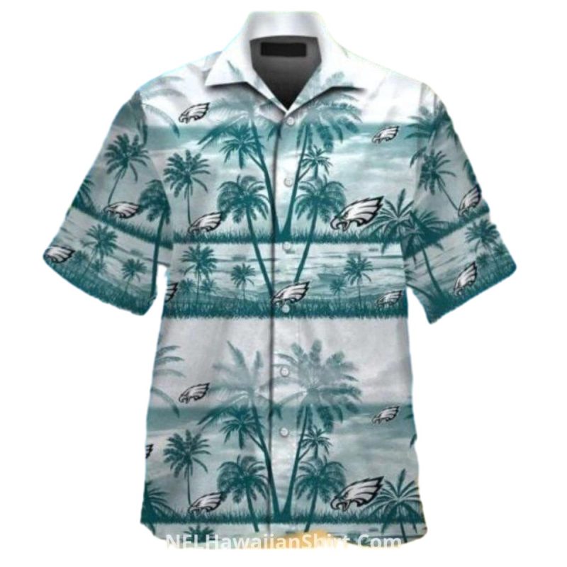 Philadelphia Eagles With White And Teal Palms Hawaiian Shirt - Moonbestprint