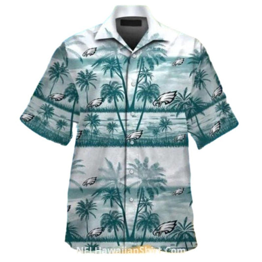 Philadelphia Eagles With White And Teal Palms Hawaiian Shirt - Moonbestprint