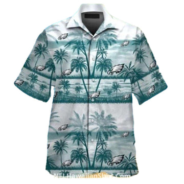 Philadelphia Eagles With White And Teal Palms Hawaiian Shirt - Moonbestprint