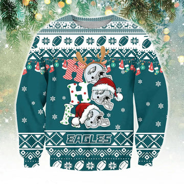 Philadelphia Eagles Hohoho Ugly Christmas Sweater, NFL Christmas Sweater Moonbestprint