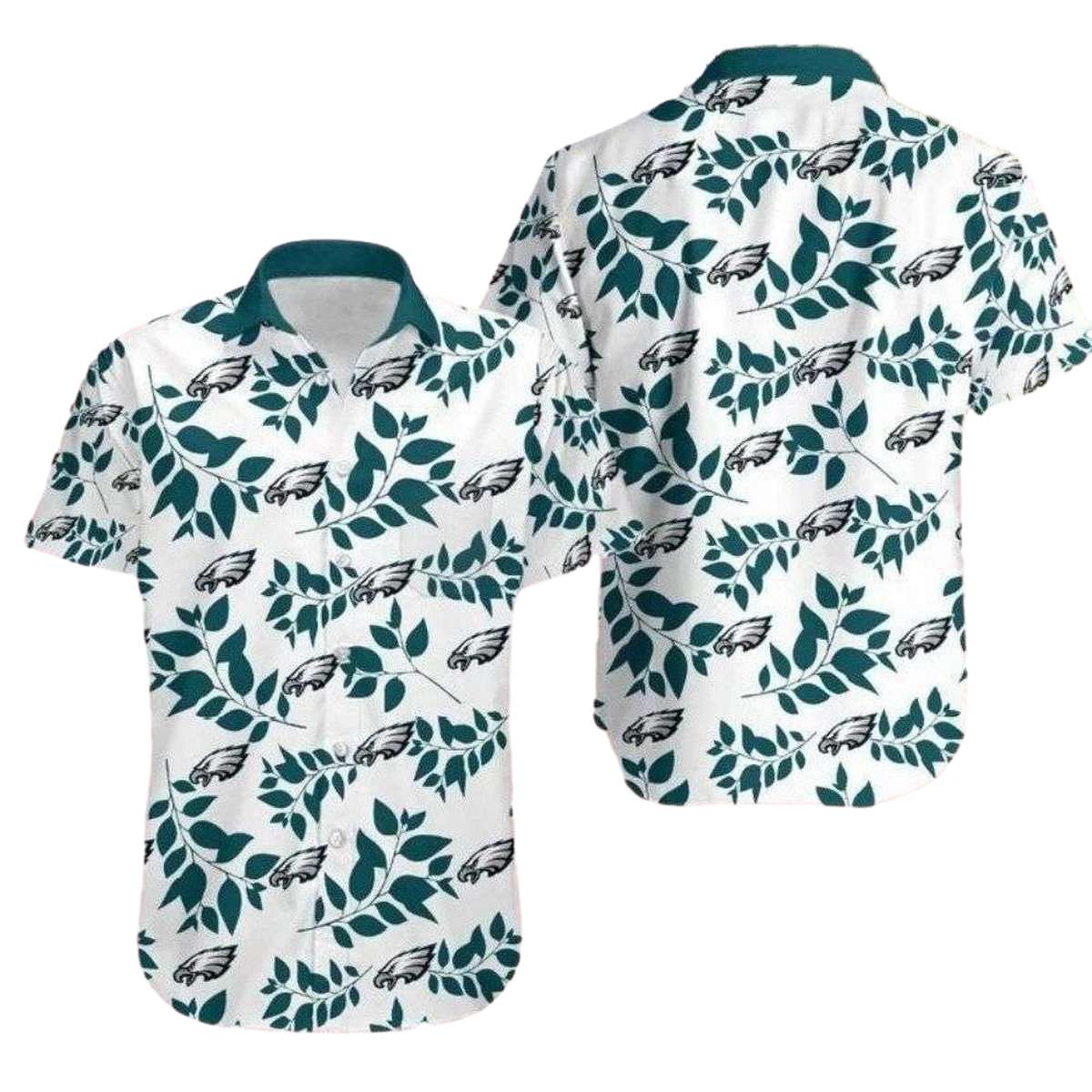 Philadelphia Eagles Logo Leafy Wings Monochrome Hawaiian Shirt - Moonbestprint
