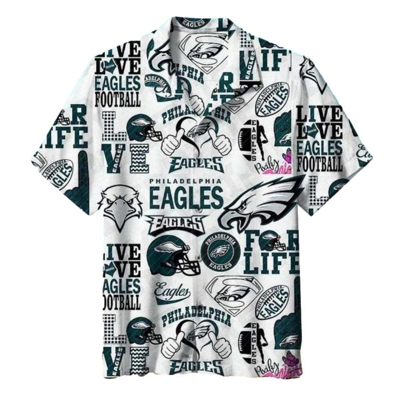 Philadelphia Eagles Life And Football Sketch White Hawaiian Shirt - Moonbestprint