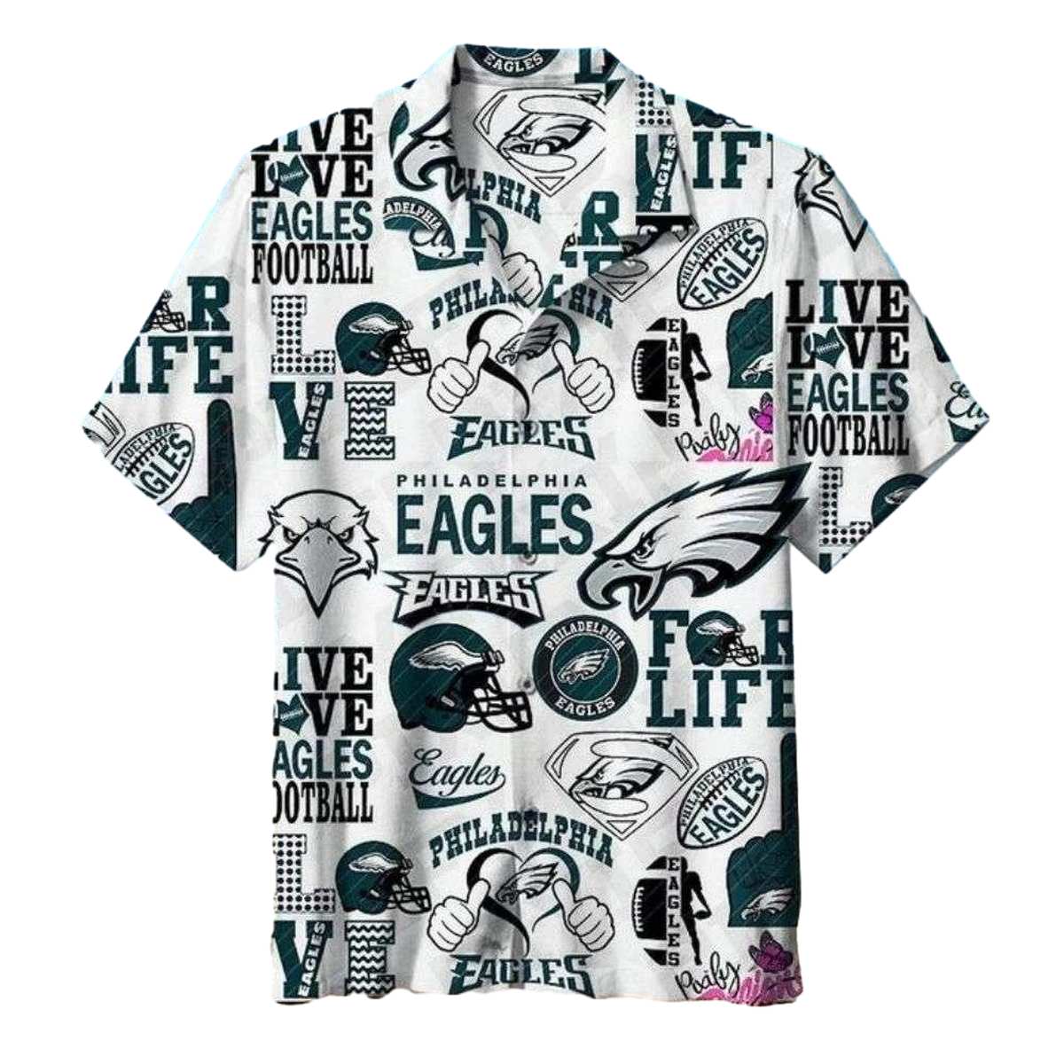 Philadelphia Eagles Life And Football Sketch White Hawaiian Shirt - Moonbestprint