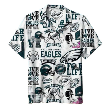 Philadelphia Eagles Life And Football Sketch White Hawaiian Shirt - Moonbestprint