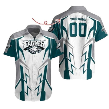 Personalized Philadelphia Eagles Lightning Strike White Hawaiian Shirt - Moonbestprint