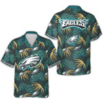 Philadelphia Eagles Logo With Tropical Leaves Hawaiian Shirt – Moonbestprint